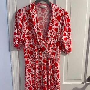 Boden jersey a-line dress; red and white floral; size 8 regular